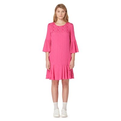 Pink jacquard bell sleeve dress